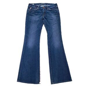 BIG STAR Sweet Low Boot Cut Jean Women 32x33, Tag 29L Stretch Blue Distressed